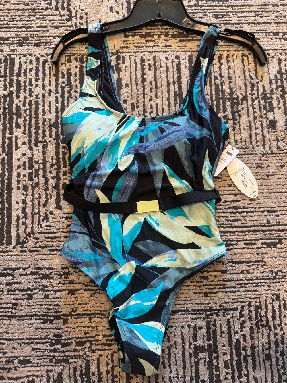 Women’s Tropical Leaf One-Piece Swimsuit - Black & Teal